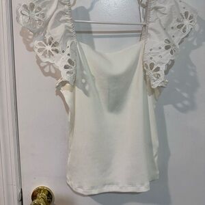 lush eyelet flutter sleeve knit top